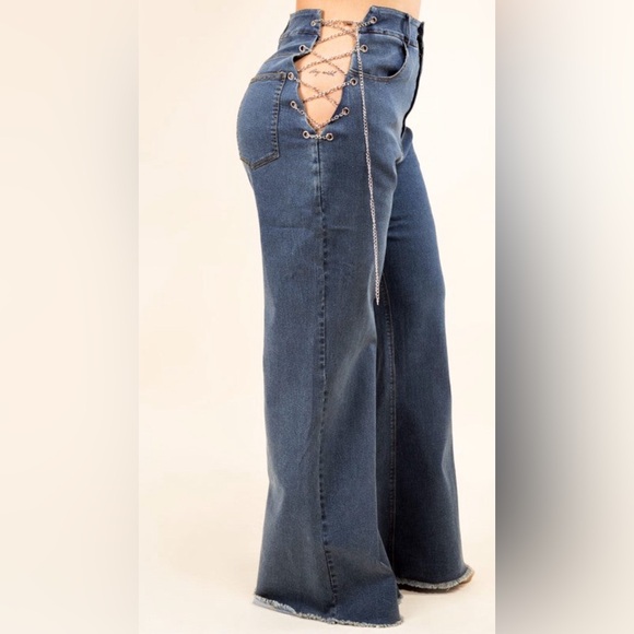 Dolls Kill Pants - Dark Wash Denim Silver Adjustable Chain Exposed Hip Plus Size Jeans NEW W/ TAGS